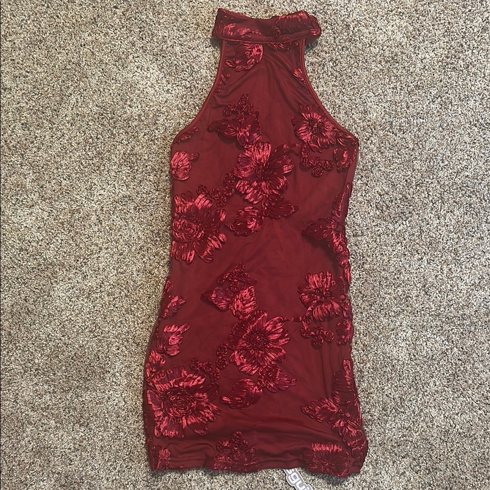Missguided Red Sequin Halter Bodycon Dress
